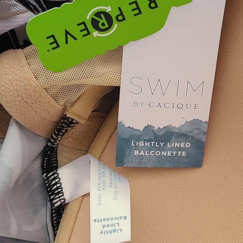 NWT Swim By Cacique Swim Top Plus Size 42F Black White - Picture 5 of 7